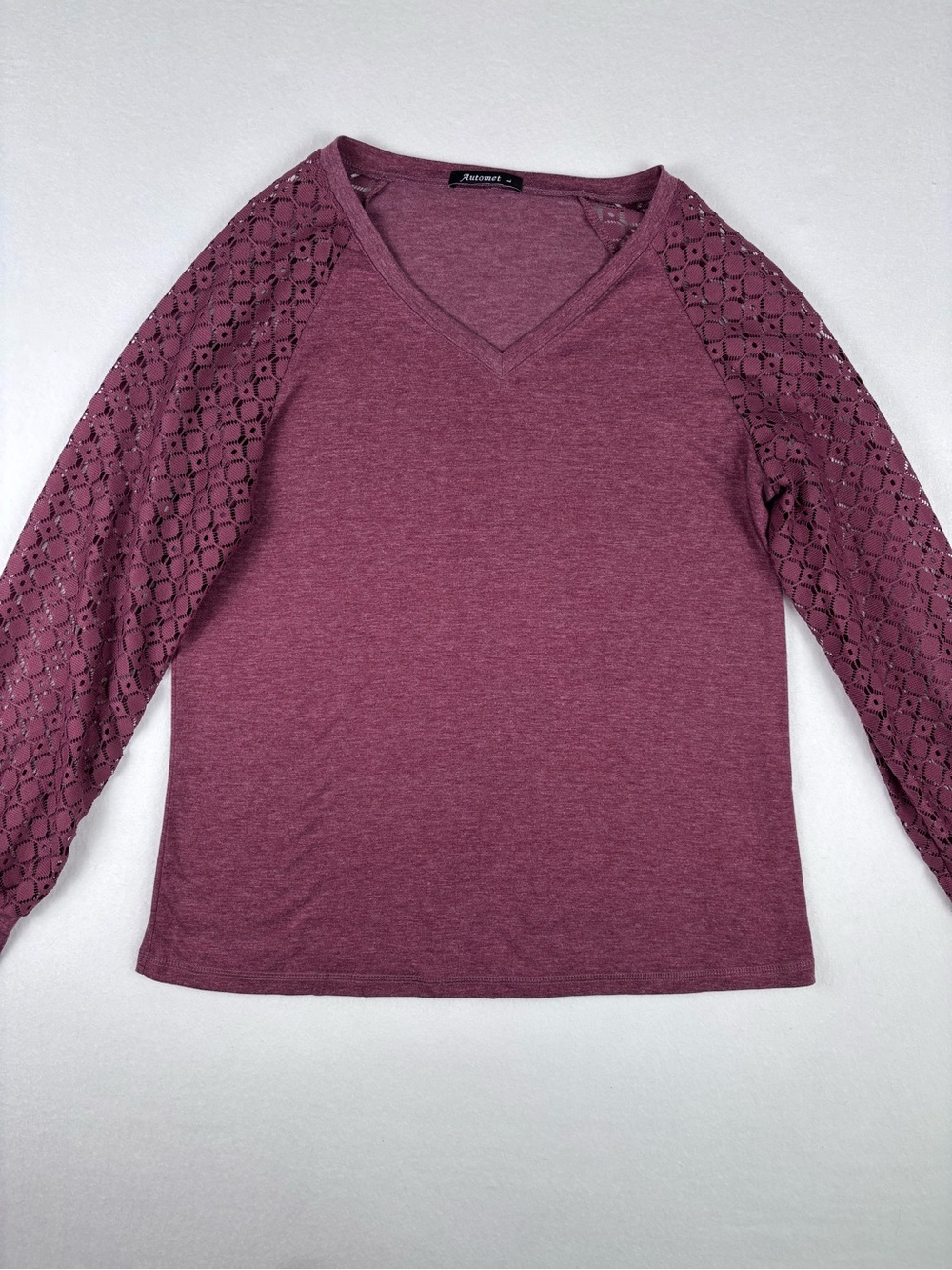 Automet Mauve Lace long Sleeve V-Neck Boho Women’s L